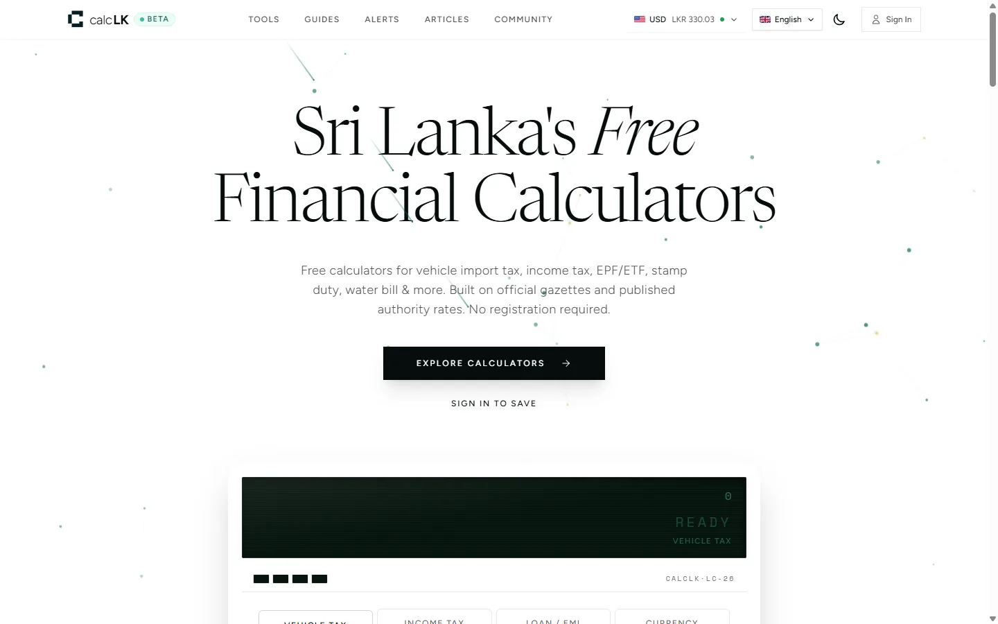 The calcLK.com homepage: a live site run end to end by Optimize Manager